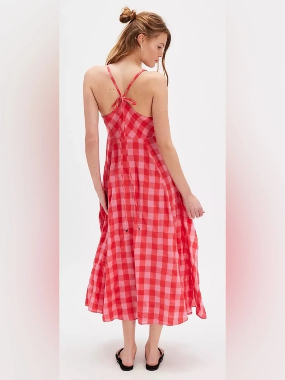 Free People Via Midi Dress In a Bohemian Red Gingham Print Size Small NWT - Picture 11 of 13